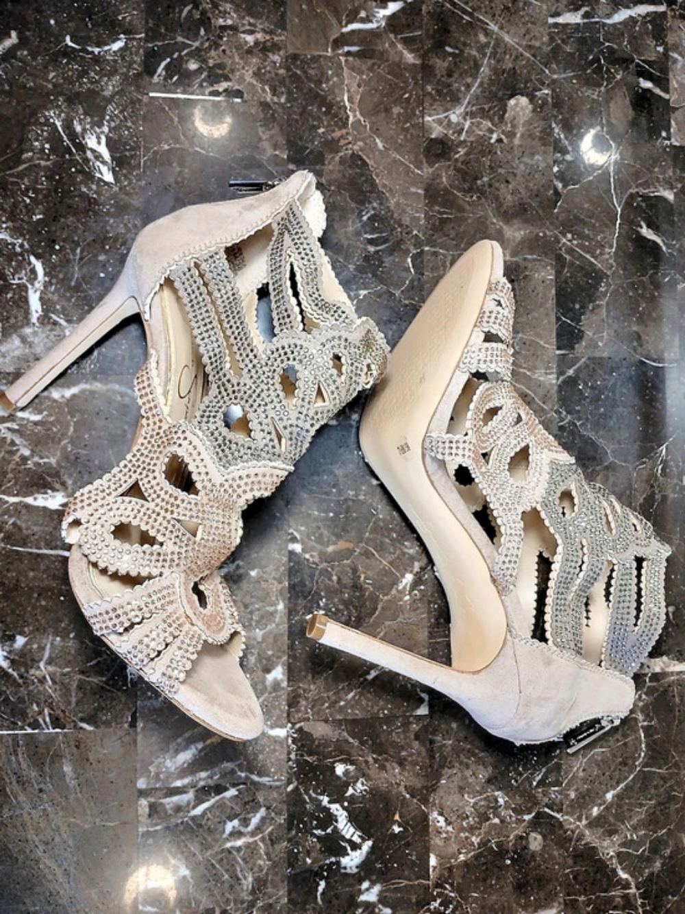 Jessica Simpson Embellished High Heel Sandals in Pink & Silver - Picture 3 of 15